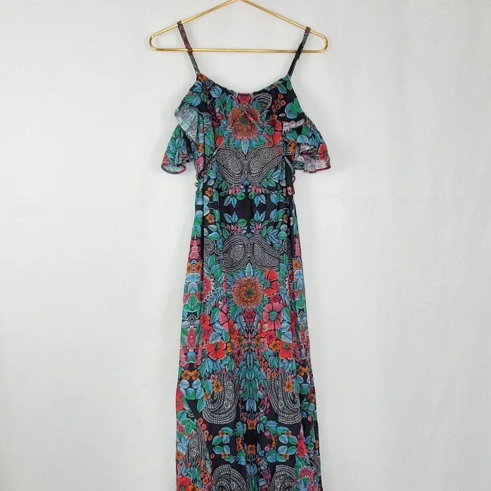 Sky Nesermy Beautiful Floral & Paisley Off the Shoulder Ruffle Top Maxi Dress - Picture 6 of 16